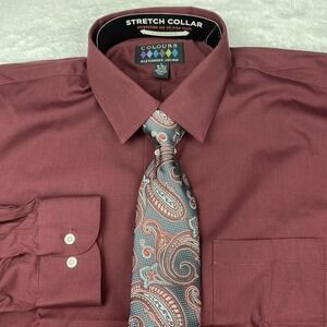 Alexander Julian Colours Men's 16.5-34/35 Dress Shirt with Tie Burgundy Regular